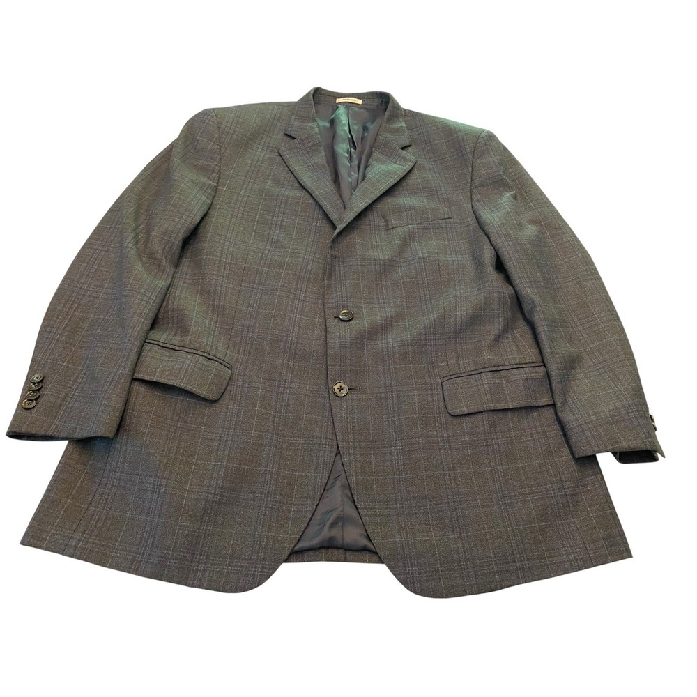 Peter Millar Sport Coat Mens 46R 2 Button Plaid Wool Blazer Jacket Blue Brown
